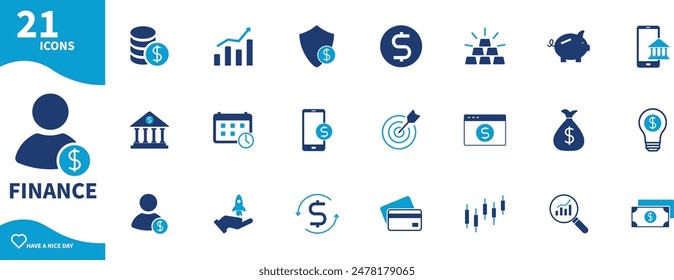 Finance icon. Set of icons for banking, money, insurance, gold, savings,...