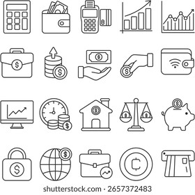 A Ilustração do Conjunto de Ícones Financeiros