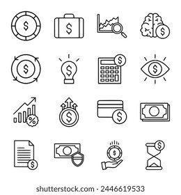 Conjunto de iconos de finanzas aislado en blanco