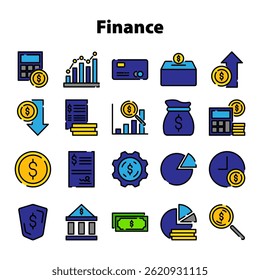 Finance Icon Set with Line Filled Style