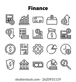 Conjunto de iconos de finanzas con estilo de línea