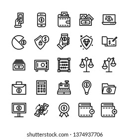 Finance icon set with outline style vector illustration