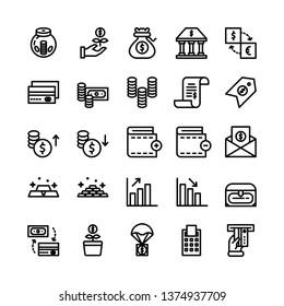 Finance icon set with outline style vector illustration