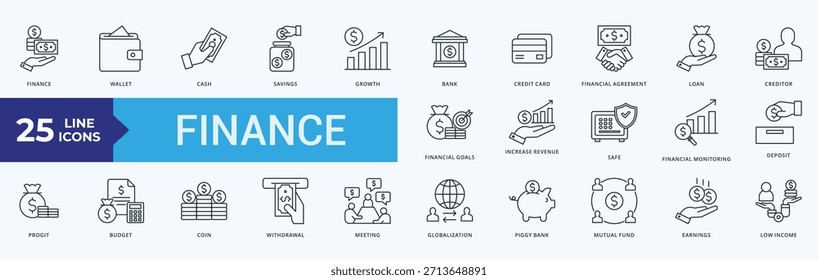 Conjunto de iconos de finanzas Vector de ilustración de estilo de contorno 