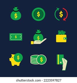 finance icon set solid style vector illustration