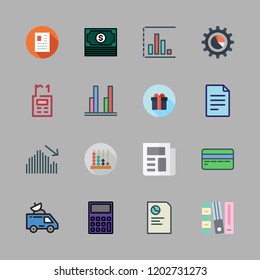 finance icon set. vector set about money, bar chart, supermarket gift and report icons set.