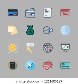 finance icon set. vector set about investment, visa, note and key icons set.