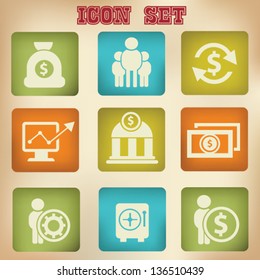 Finance icon set,vintage style,vector