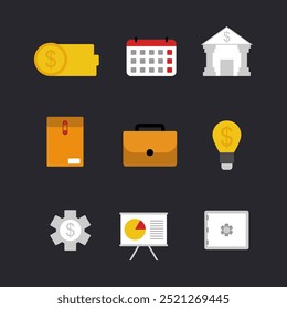 Finance icon symbol Flat style. collection of isolated cartoon illustrations