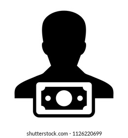 Finance icon vector male user person profile avatar with money symbol in flat color glyph pictogram illustration