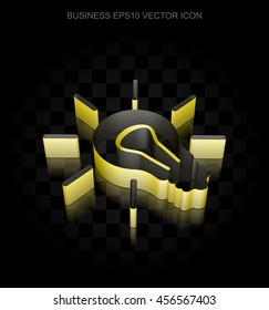 Finance icon: Yellow 3d Light Bulb made of paper tape on black background, transparent shadow, EPS 10 vector illustration.
