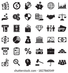 Finance Icons. Black Flat Design. Vector Illustration.