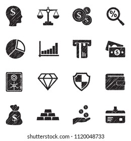 Finance Icons. Black Scribble Design. Vector Illustration.
