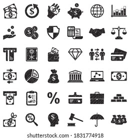 Finance Icons. Black Scribble Design. Vector Illustration.