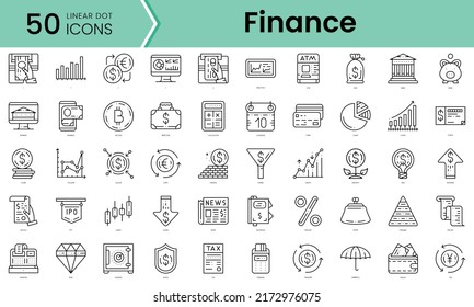 finance Icons bundle. Linear dot style Icons. Vector illustration