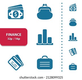 Finance Icons. Business, Investment. Professional, pixel perfect icons, EPS 10 format, optimized for 32p and 16p (4x magnification for preview).
