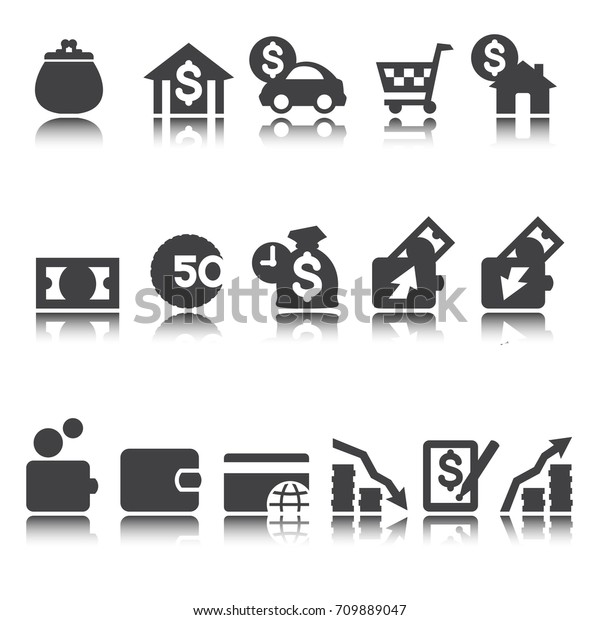 Finance icons, business signs.Vector\
set,shadow reflection.