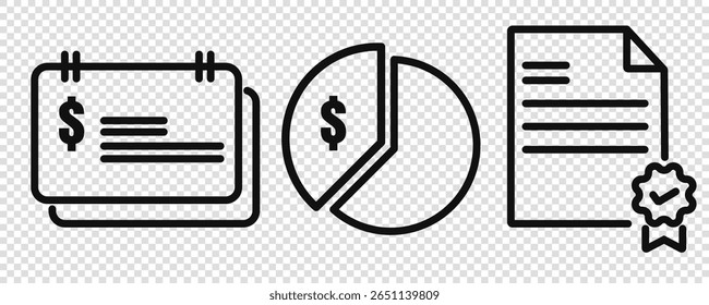 Finance icons Calendar with Chart, and Document.