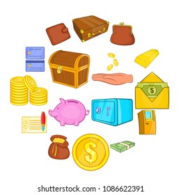 Finance icons in cartoon style. Money set collection isolated vector illustration