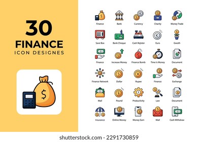 Finance icons collection. business and finance, money, currency, finance management, bank and finance.