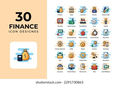 Finance icons collection. business and finance, money, currency, finance management, bank and finance.