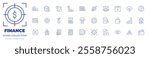 Finance icons collection. Thin Line icons, editable stroke. calendar, cash flow, cloud, goal, graphic, guarantee, help, investment, recession, saving money, target.