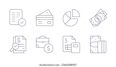 Finance icons. editable stroke. Containing accept, atm, audit, briefcase, data management, finance, money.