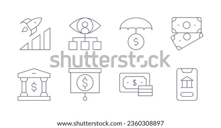 Finance icons. editable stroke. Containing advancement, bank, consultant, economy, investment insurance, money, online banking.