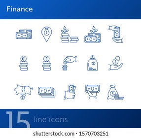 Finance icons. Line icons collection on white background. Payment, saving, coin stack. Money concept. Vector illustration can be used for topic like business, banking, economy