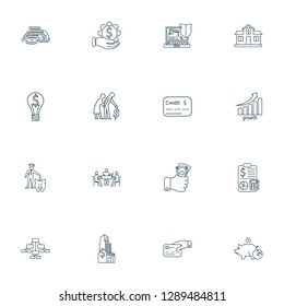 Finance icons line style set with bank, coins stacked, large business and other bachelor elements. Isolated vector illustration finance icons.
