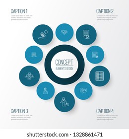 Finance icons line style set with financial interest, money sack, certificate and other budget elements. Isolated vector illustration finance icons.