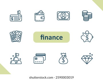Finance icons. Money, cash, payment, savings, investing vector icon set