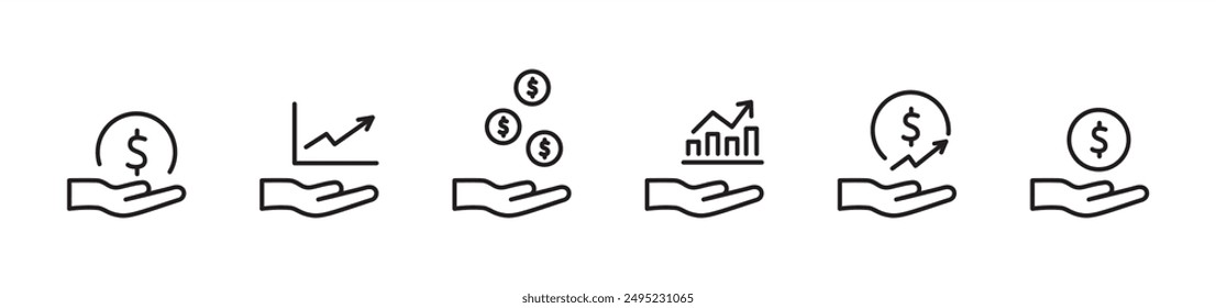 Finance icons, Money and Payment line icons. Collection of Finance, Dollar and Cash vector linear icons. Financial profit charts, profits, statistics, graphs, performance. Vector illustration Eps10.