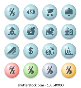 Finance icons on color buttons.
