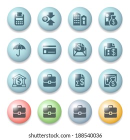 Finance icons on color buttons.