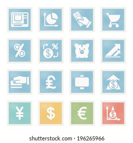 Finance icons on paper.