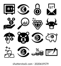 Iconos financieros sobre fondo blanco