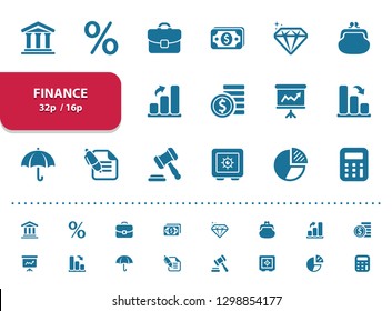 Finance Icons. Professional, pixel perfect icons, EPS 10 format, optimized for 32p and 16p (2x magnification for preview).