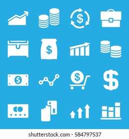finance icons set. Set of 16 finance filled icons such as credit card, Money, dollar, chest, chart, coin, graph, money dollar, case