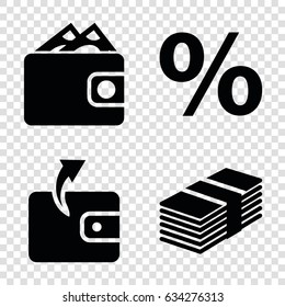 Finance icons set. set of 4 finance filled icons such as wallet, money, wallet