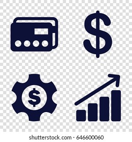 Finance icons set. set of 4 finance filled icons such as coin, graph, dollar gear
