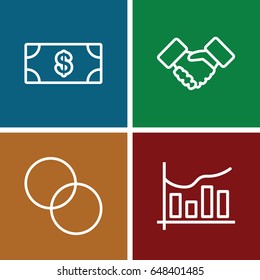 Finance icons set. set of 4 finance outline icons such as money, circle intersection, chart