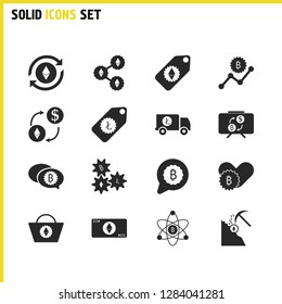 Finance icons set with banknote, digital money and tag ethereum elements. Set of finance icons and price tag concept. Editable vector elements for logo app UI design.