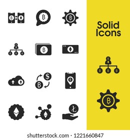 Finance icons set with banknote, structure bitcoin and telephone elements. Set of finance icons and ethereum share concept. Editable vector elements for logo app UI design.