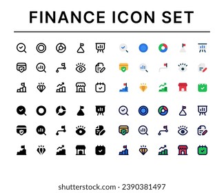Finance icons set, Set of business, contract, pie chart, analysis, research, payment, milestone, vision, schedule, diamond, achievement, icons