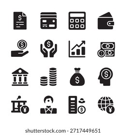 Ícones financeiros definidos. Para Empresário, análise, estatísticas, gráficos, painel de controle, relatórios, visualização, negócios, tecnologia, gráfico de crescimento, gerenciamento de dinheiro.
