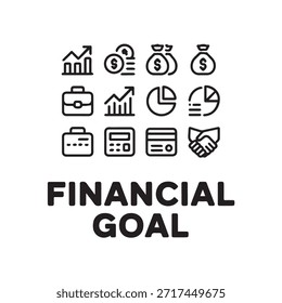 Conjunto de iconos de finanzas. Para el hombre de negocios, análisis, estadísticas, gráficos, tablero de instrumentos, informes, visualización, negocios, tecnología, gráfico de crecimiento, gestión de dinero.
