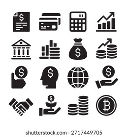 Ícones financeiros definidos. Para Empresário, análise, estatísticas, gráficos, painel de controle, relatórios, visualização, negócios, tecnologia, gráfico de crescimento, gerenciamento de dinheiro.
