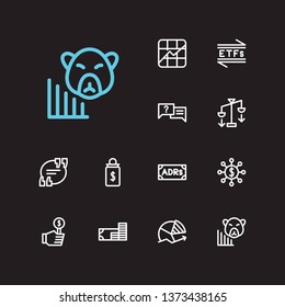 Finance icons set. Chart and finance icons with ask, trading volume and bear market. Set of pension for web app logo UI design.
