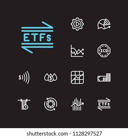 Finance icons set. Chart and finance icons with etfs, ico and stock symbol. Set of play for web app logo UI design.